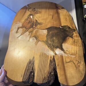 Alix Mosieur Original Art On Myrtlewood Native American Warrior Hunting Buffalo